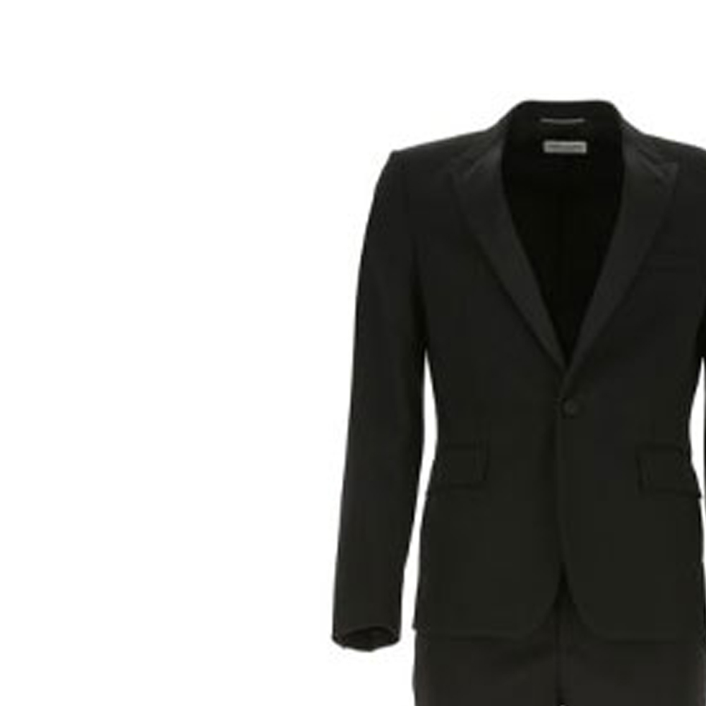 Sizing Saint Laurent Jas Tuxedo Wol Hitam dengan Detail Trim Satin. 615987Y512W1000