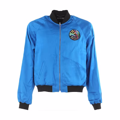 Saint Laurent Blue Silk Shark Patch Long Sleeve Jacket 455582Y469W4068