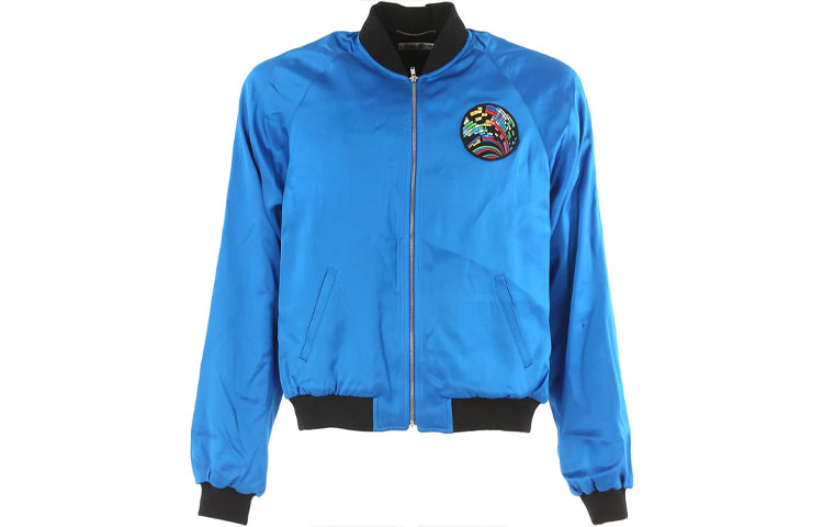 Order Saint Laurent Blue Silk Shark Patch Long Sleeve Jacket 455582Y469W4068