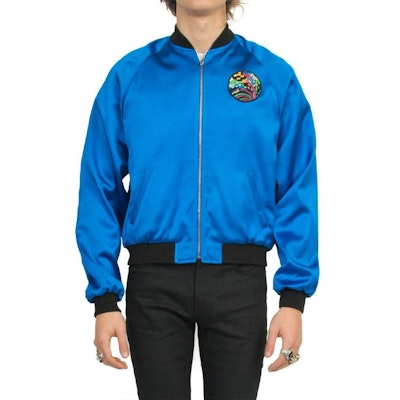 Saint Laurent Blue Silk Shark Patch Long Sleeve Jacket 455582Y469W4068 Lookbook Saint Laurent Blue Silk Shark Patch Long Sleeve Jacket 455582Y469W4068