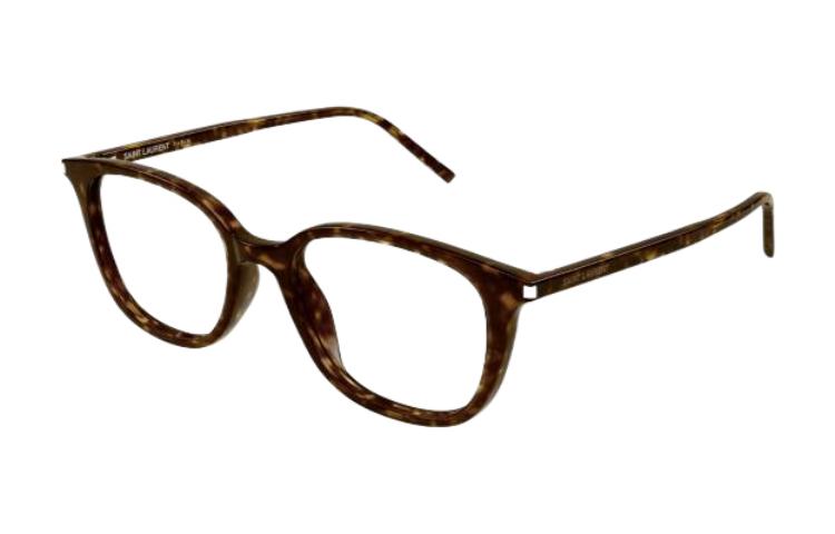 Order SAINT LAURENT Brown Irregular Optical Glasses with Patterned Temples for Men. SL644F002