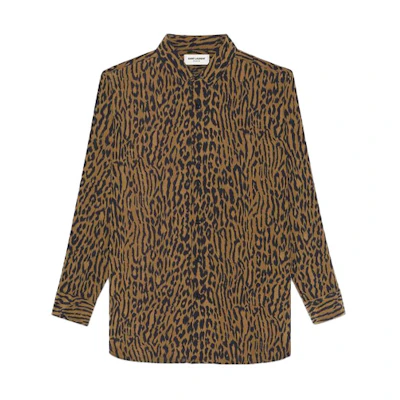 SAINT LAURENT Brown Leopard Print Long-Sleeve Button-Up Shirt. 653860Y1D943278