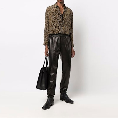 SAINT LAURENT Brown Leopard Print Long-Sleeve Button-Up Shirt. 653860Y1D943278 Details for SAINT LAURENT Brown Leopard Print Long-Sleeve Button-Up Shirt. 653860Y1D943278