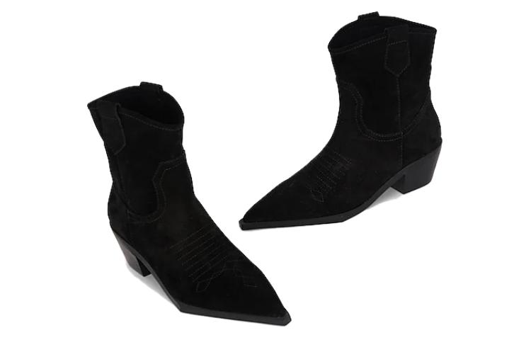 Lookbook Saint Laurent Calfskin Suede Ankle Boots 'Cowboy Black' 66929025T001000