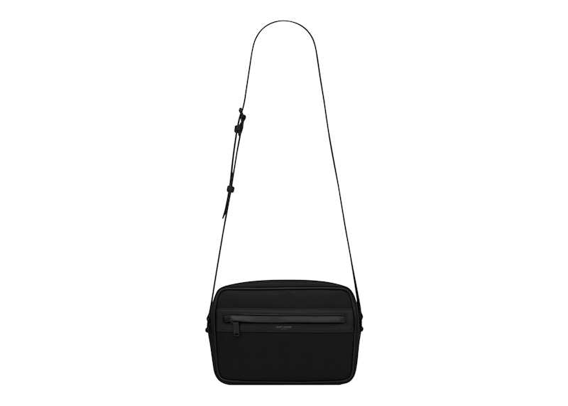 Saint Laurent Camp Camera Bag In Econyl And Lambskin Noir