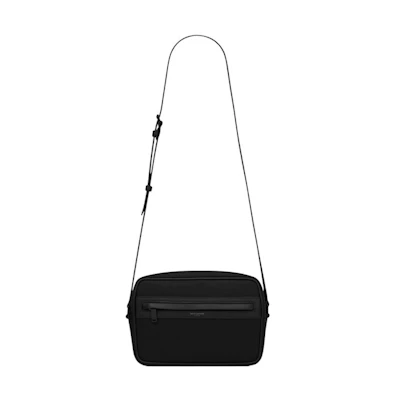 Saint Laurent Camp Camera Bag In Econyl And Lambskin Noir