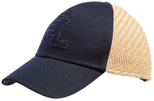 Saint Laurent Canvas and Raffia Baseball Cap Navy Blue/Taupe Saint Laurent Canvas and Raffia Baseball Cap Navy Blue/Taupe