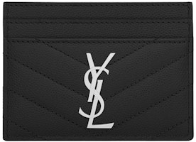 Saint Laurent Card Case Matelasse Grain de Poudre Silver-tone Black Saint Laurent Card Case Matelasse Grain de Poudre Silver-tone Black