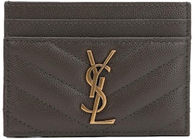 Saint Laurent Card Case Monogram Grain De Poudre Pebble Grey Saint Laurent Card Case Monogram Grain De Poudre Pebble Grey