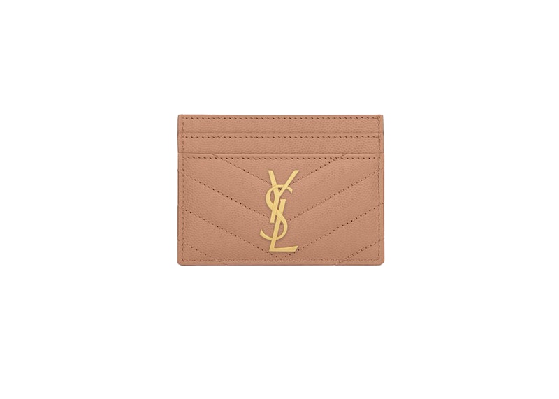 Saint Laurent Card Holder Monogram Quilted Textured Leather Vintage Peach