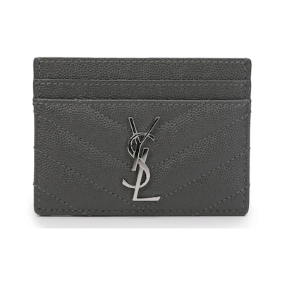 Saint Laurent Card Holder Quilted Monogram Gray