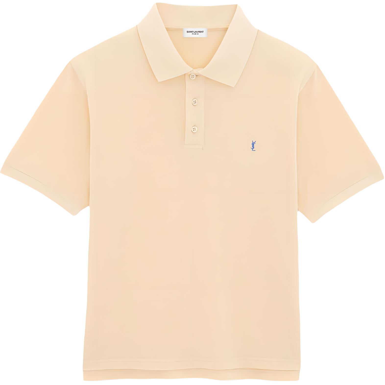SAINT LAURENT Cassandre Beige Polo Shirt with Embroidered Logo for Men. 713901Y37HC7265