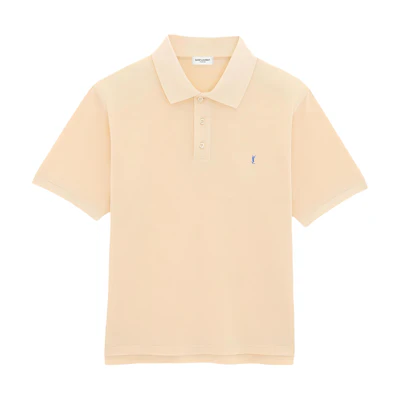 SAINT LAURENT Cassandre Beige Polo Shirt with Embroidered Logo for Men. 713901Y37HC7265