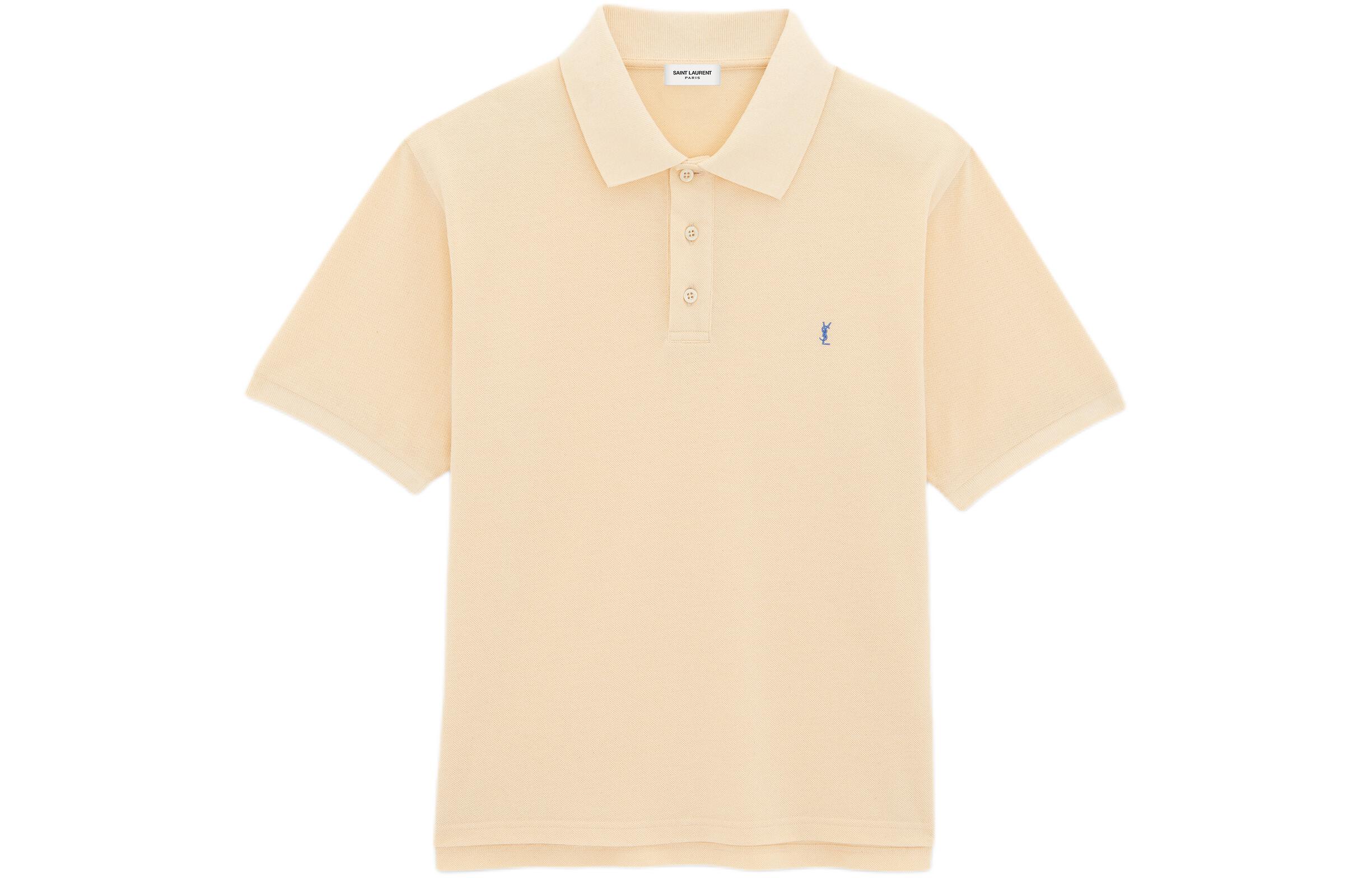 Order SAINT LAURENT Cassandre Beige Polo Shirt dengan Logo Bordir untuk Pria. 713901Y37HC7265