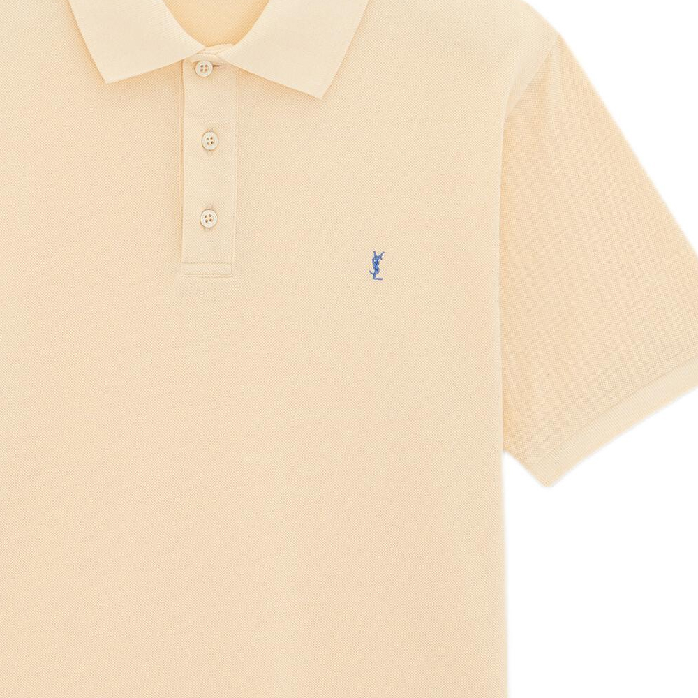 Details for SAINT LAURENT Cassandre Beige Polo Shirt dengan Logo Bordir untuk Pria. 713901Y37HC7265