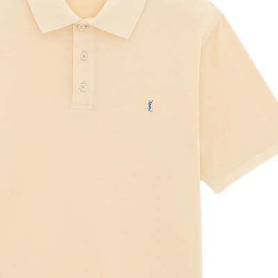 SAINT LAURENT Cassandre Beige Polo Shirt dengan Logo Bordir untuk Pria. 713901Y37HC7265 Details for SAINT LAURENT Cassandre Beige Polo Shirt dengan Logo Bordir untuk Pria. 713901Y37HC7265