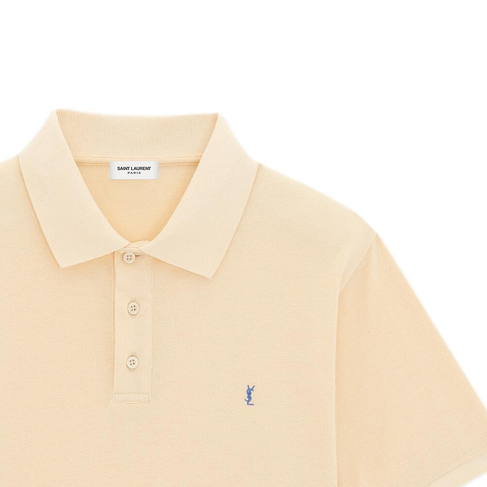 Sizing SAINT LAURENT Cassandre Beige Polo Shirt dengan Logo Bordir untuk Pria. 713901Y37HC7265