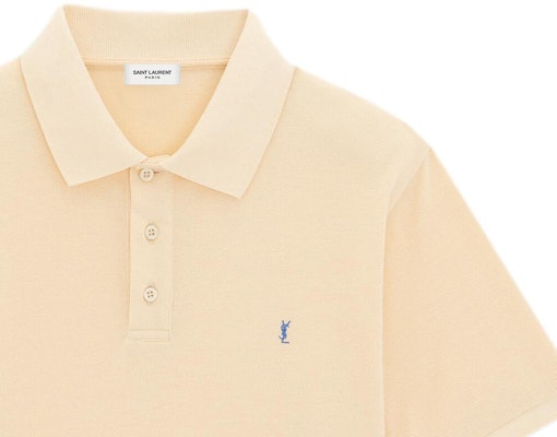 SAINT LAURENT Cassandre Beige Polo Shirt dengan Logo Bordir untuk Pria. 713901Y37HC7265 Sizing SAINT LAURENT Cassandre Beige Polo Shirt dengan Logo Bordir untuk Pria. 713901Y37HC7265