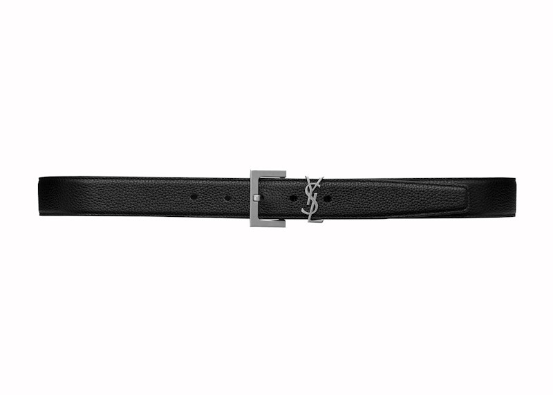 Saint Laurent Cassandre Belt in Grained Leather Black