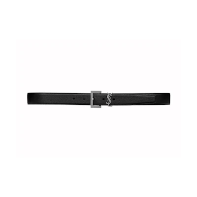 Saint Laurent Cassandre Belt in Grained Leather Black