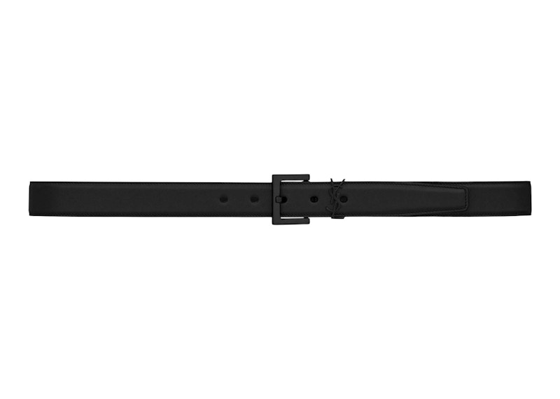 Saint Laurent Cassandre Belt in Smooth Leather Black-tone Black