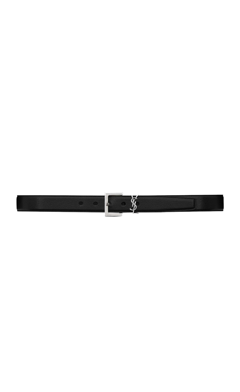 Saint Laurent Cassandre Belt in Smooth Leather Black