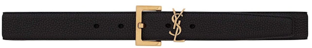 Saint Laurent Cassandre Belt with Square Buckle in Grained Leather Black Saint Laurent Cassandre Belt with Square Buckle in Grained Leather Black