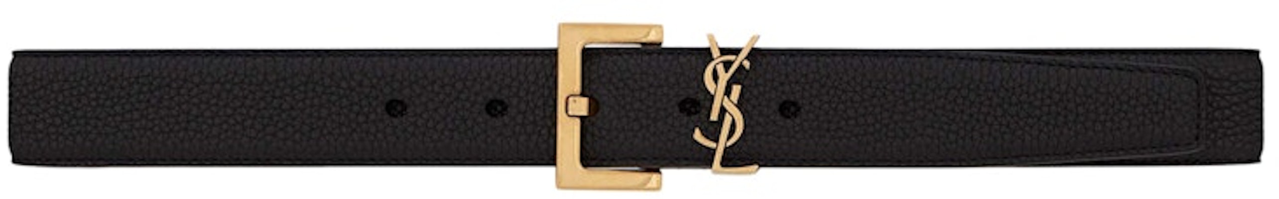 Saint Laurent Cassandre Belt with Square Buckle in Grained Leather Black Buy Saint Laurent Cassandre Belt with Square Buckle in Grained Leather Black