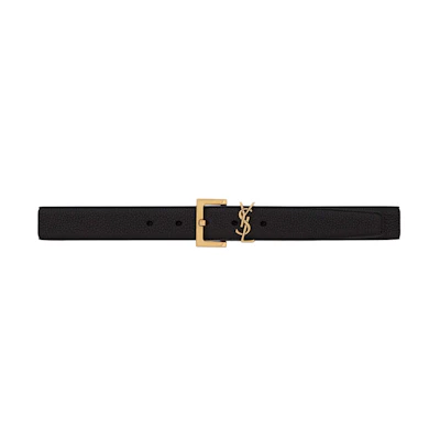 Saint Laurent Cassandre Belt with Square Buckle in Grained Leather Black