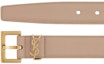 Order Saint Laurent Cassandre Belt With Square Buckle In Shiny Box Saint Laurent Leather Dark Beige