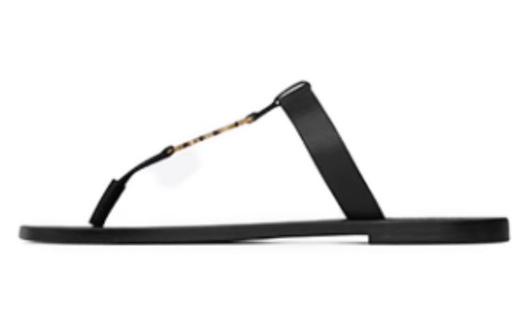 Saint Laurent Cassandre Black Rubber Sole Slide Sandals for Men. 775806DWETT1000