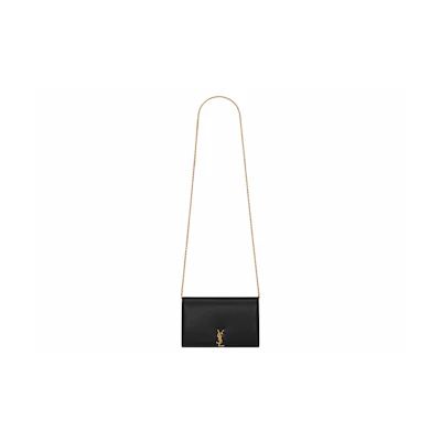 Saint Laurent Cassandre Chain Wallet In Glossy Smooth Leather Black