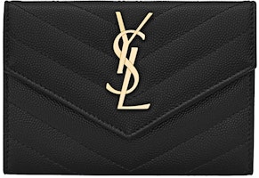 Saint Laurent Cassandre Grain De Poudre Envelope Wallet Small Noir Saint Laurent Cassandre Grain De Poudre Envelope Wallet Small Noir