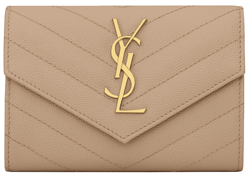 Saint Laurent Cassandre Grain De Poudre Envelope Wallet Small Dark Beige