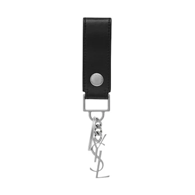 Saint Laurent Cassandre Key Ring In Smooth Leather Black