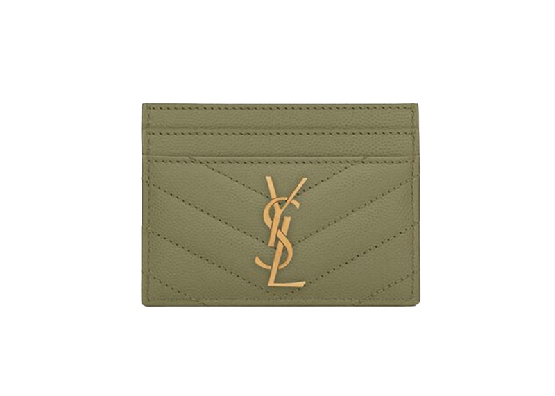 Saint Laurent Cassandre Matelasse (5 Card Slot) Card Holder Grain de Poudre Embossed Light Sage