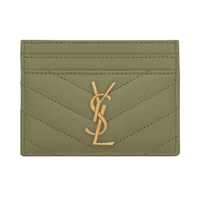 Saint Laurent Cassandre Matelasse (5 Card Slot) Card Holder Grain de Poudre Embossed Light Sage
