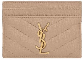 Saint Laurent Cassandre Matelasse Card Case in Grain De Poudre Embossed Leather Dark Beige Saint Laurent Cassandre Matelasse Card Case in Grain De Poudre Embossed Leather Dark Beige