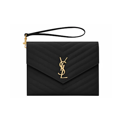 Saint Laurent Cassandre Matelasse Flap Pouch In Quilted Embossed Leather Black