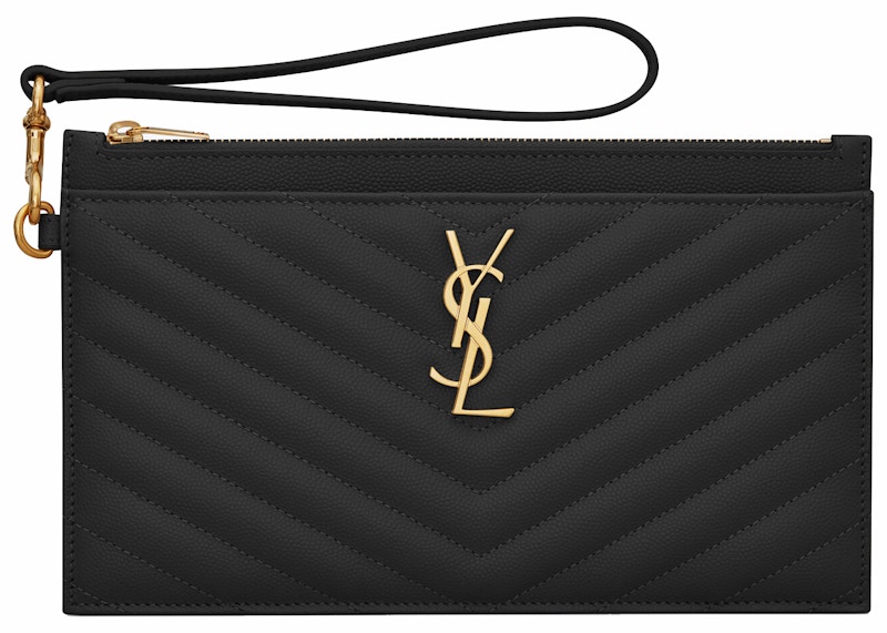 Saint Laurent Cassandre Matelasse Large Bill Pouch In Quilted Embossed Leather Black