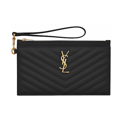 Saint Laurent Cassandre Matelasse Large Bill Pouch In Quilted Embossed Leather Black