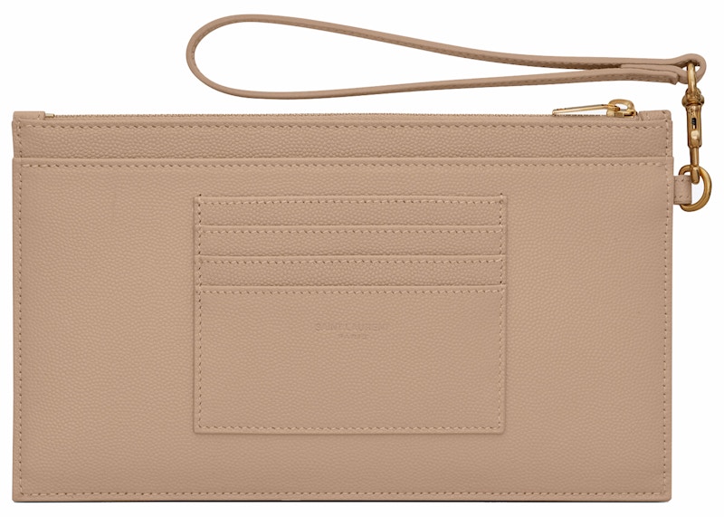 Lookbook 聖羅蘭卡珊德壓紋皮革大型信封袋-深米色