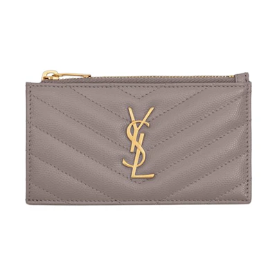 Saint Laurent Cassandre Matelasse Zipped Fragments Card Case De Poudre Embossed Fog