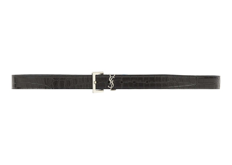 Saint Laurent Cassandre Matte Crocodile Embossed Belt Black