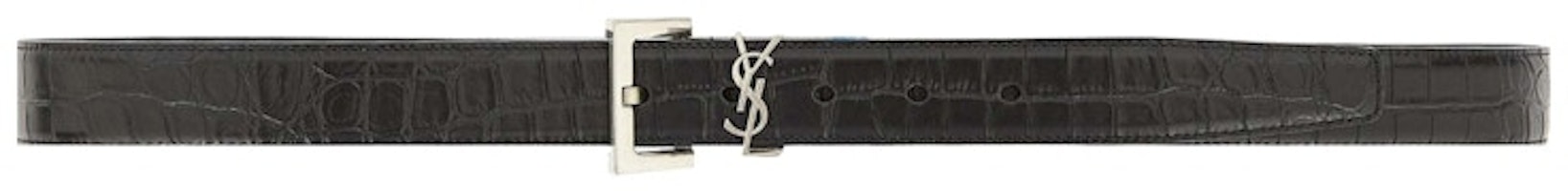 Saint Laurent Cassandre Matte Crocodile Embossed Belt Black Saint Laurent Cassandre Matte Crocodile Embossed Belt Black
