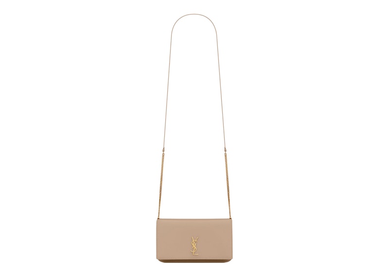 Saint Laurent Cassandre Phone Holder With Strap In Smooth Leather Dark Beige