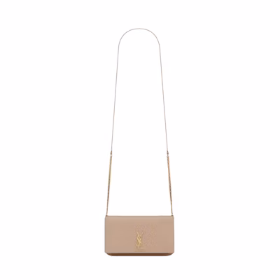 Saint Laurent Cassandre Phone Holder With Strap In Smooth Leather Dark Beige