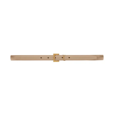 Saint Laurent Cassandre Thin Belt with Square Buckle in Box Saint Laurent Leather Dark Beige