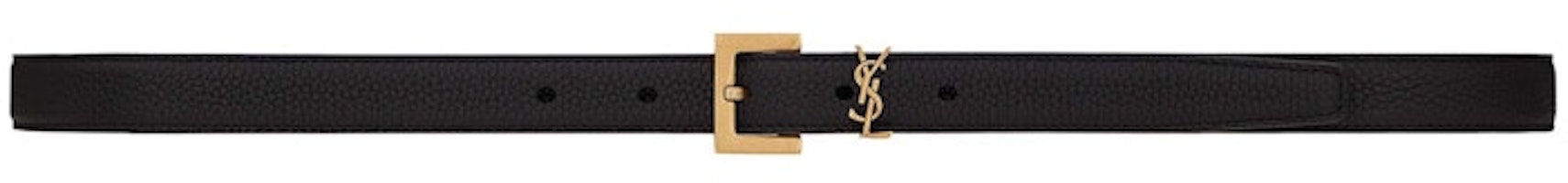 Saint Laurent Cassandre Thin Belt with Square Buckle in Grained Leather Black Saint Laurent Cassandre Thin Belt with Square Buckle in Grained Leather Black