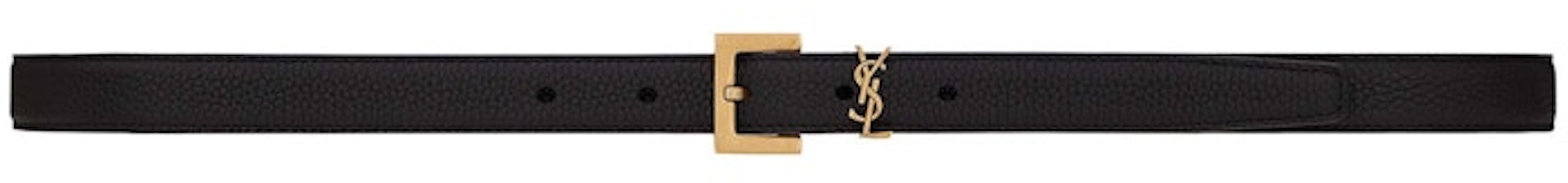 Saint Laurent Cassandre Thin Belt with Square Buckle in Grained Leather Black Buy Saint Laurent Cassandre Thin Belt with Square Buckle in Grained Leather Black